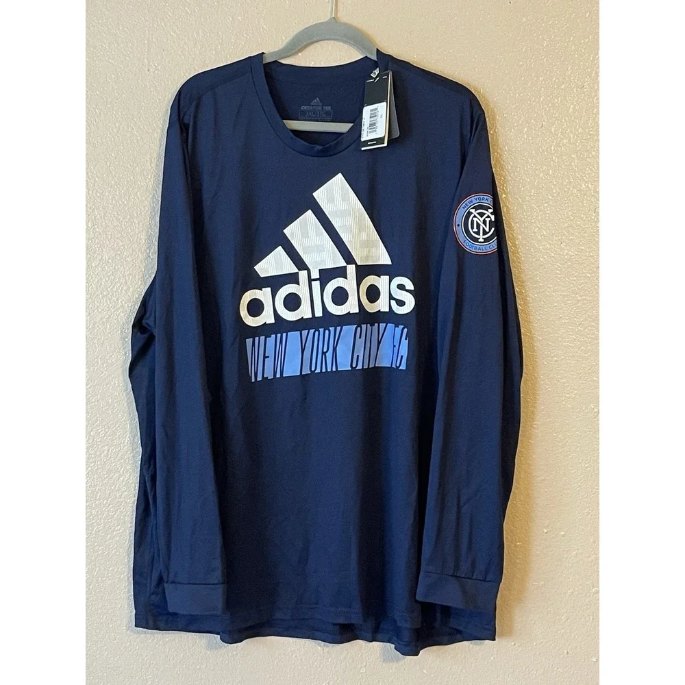 Men's 3XL NWT New York City FC Adidas‎ Vintage AeroReady Long Sleeve Shirt Navy